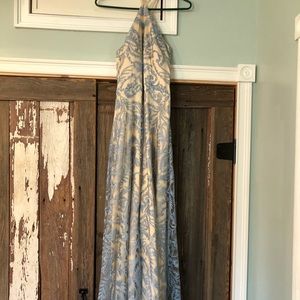 Nude & blue lace prom dress